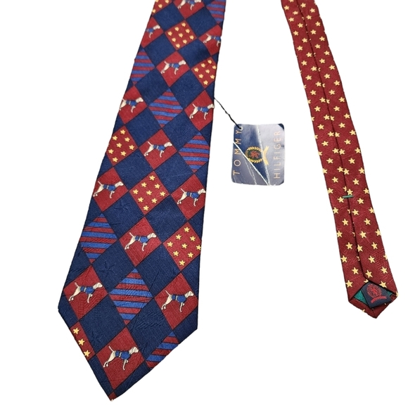TOMMY‎ HILFIGER x VINTAGE Silk Tie Preppy 100% Silk New Old Stock NWT dog print - Picture 6 of 9